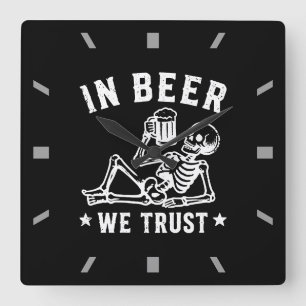 In bier vertrouwen wekken skelet Beer Pong Vierkante Klok