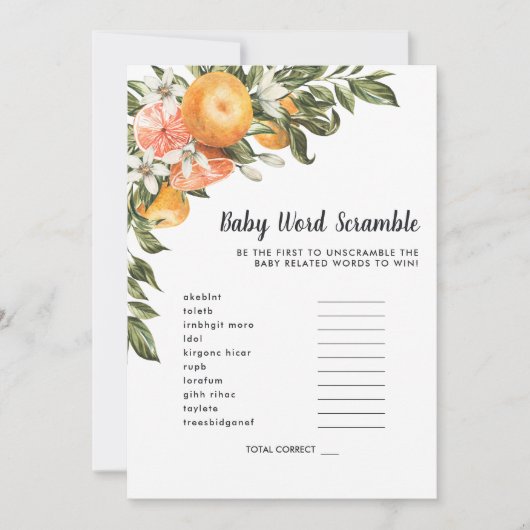 In bloei | Baby shower Word Scramble Game Kaart (Voorkant)