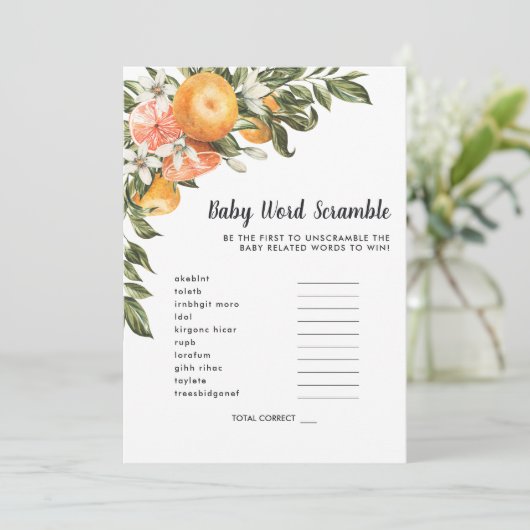 In bloei | Baby shower Word Scramble Game Kaart (Staand voorkant)
