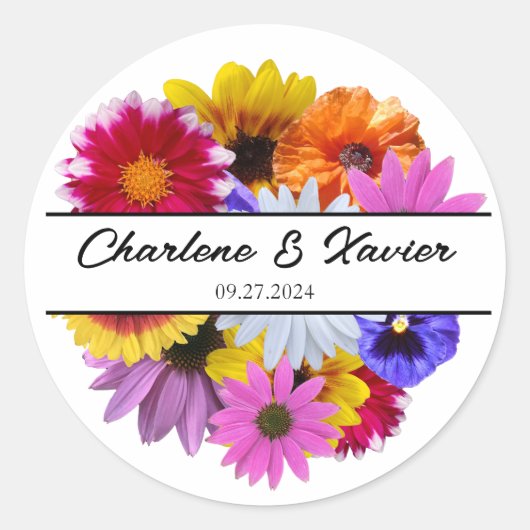 In bloei bruiloft - Ronde Split Floral Ronde Sticker (Voorkant)