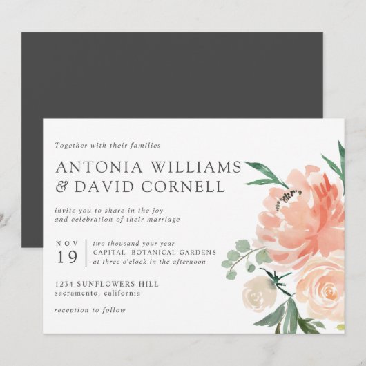 In bloei | Chic Botanical Pink Floral bruiloft IV Kaart (Voorkant / Achterkant)