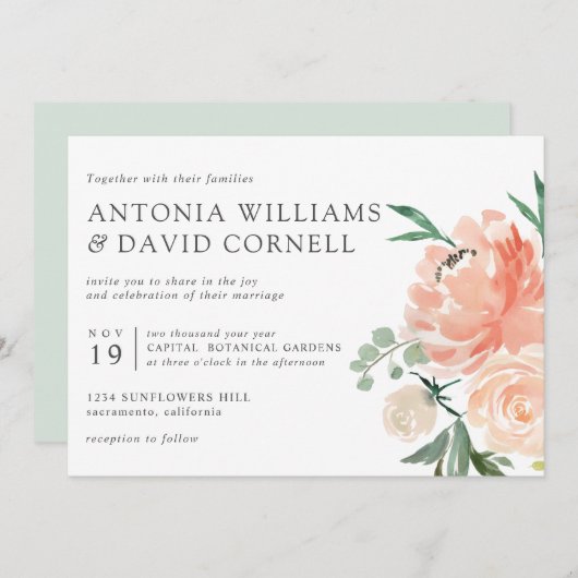 In bloei | Chic Botanical Pink Floral bruiloft IV Kaart (Voorkant / Achterkant)