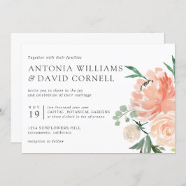 In bloei | Chic Botanical Pink Floral bruiloft IV Kaart