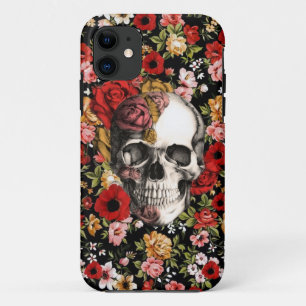 In bloei, retro floraal patroon met schedel iPhone 11 hoesje