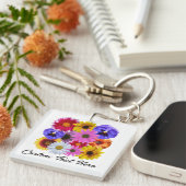 In Bloei - Vierkante Bloemen Sleutelhanger (Voorkant Rechts)