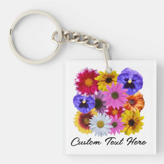 In Bloei - Vierkante Bloemen Sleutelhanger (voorkant)