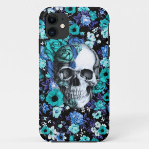 In bloemen blauwe florale schedel iPhone 11 hoesje