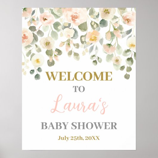 In Bloom Blush Baby shower Welkomstteken Poster (Voorkant)