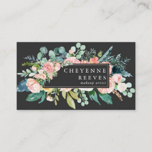 In Bloom   Blush Bloemen op Zwart Visitekaartje