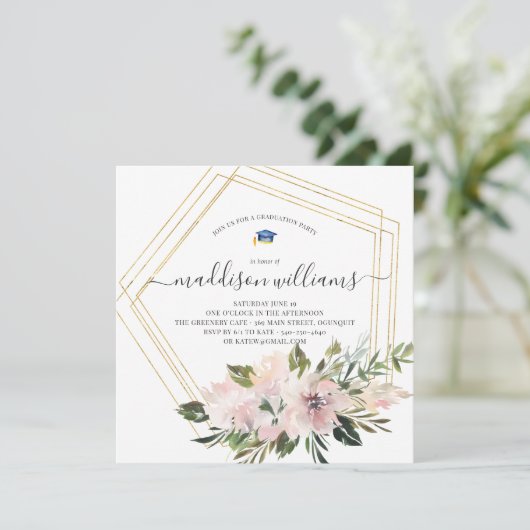 In Bloom | Blush Floral Graduation Party Kaart (Staand voorkant)
