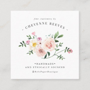 In Bloom   Blush  Floral Logo Vierkante Visitekaartje