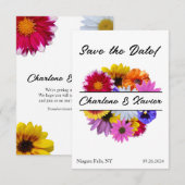 In Bloom Bruiloft - Ronde Gespleten Bloemen Save The Date (Voorkant / Achterkant)