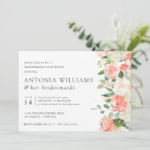 IN Bloom Floral Peach Pink Bridesmaid Luncheon Kaart (Staand voorkant)