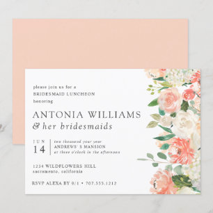 IN Bloom Floral Peach Pink Bridesmaid Luncheon Kaart
