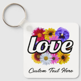 In Bloom - Liefde met vierkant bloemenboeket Sleutelhanger