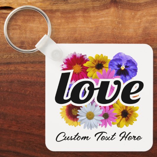 In Bloom - Liefde met vierkant bloemenboeket Sleutelhanger (Voorkant)