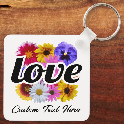 In Bloom - Liefde met vierkant bloemenboeket Sleutelhanger (Achterkant)