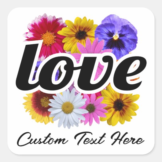 In Bloom - Liefde met vierkant bloemenboeket Vierkante Sticker (Voorkant)