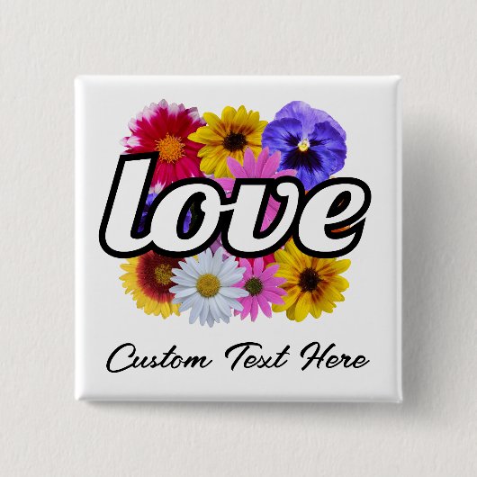 In Bloom - Liefde met vierkante bloemenboeket Butt Button 5,1 Cm (Voorkant)