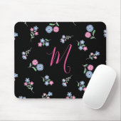 In Bloom Monogrammed Initiaal Pink Blue Pattern Muismat (Met muis)