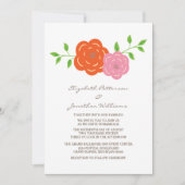 In Bloom Oranje Pink Floral Wedding Invite Kaart (Voorkant)