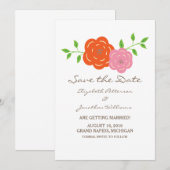 In Bloom Oranje roze Floral sparen de Datum uitnod Kaart (Voorkant / Achterkant)