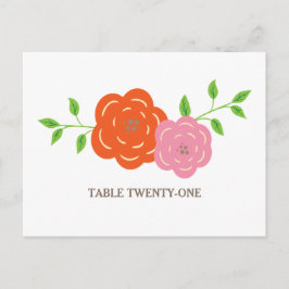 In Bloom Oranje roze Floral Table Number Briefkaar Briefkaart