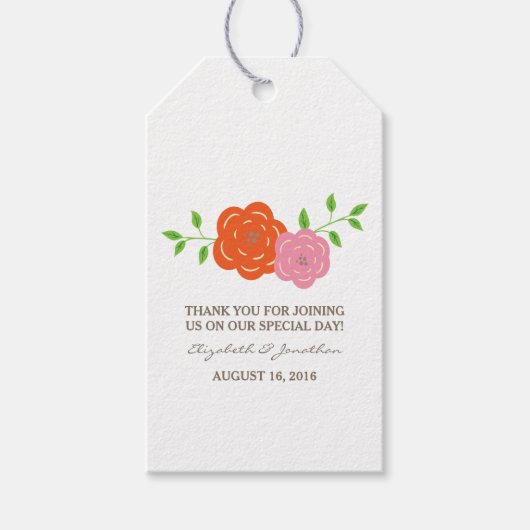 In Bloom Oranje roze Labels met platte vezelkorrel Cadeaulabel (Voorkant)