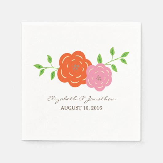 In Bloom Oranje roze papier Napkins Servet (Voorkant)