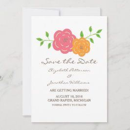 In Bloom Red Oranje Floral Save the Date Invite Kaart