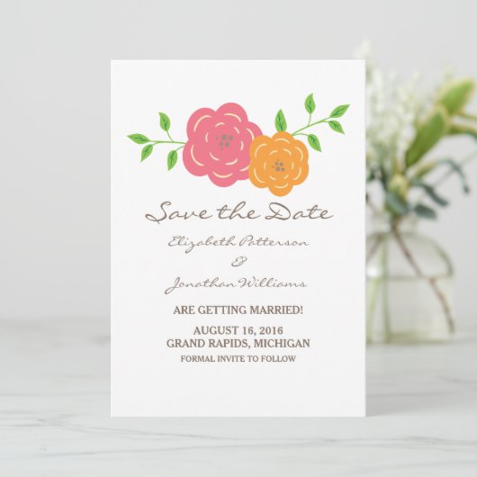 In Bloom Red Oranje Floral Save the Date Invite Kaart (Staand voorkant)