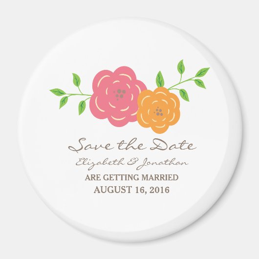 In Bloom Red Oranje Floral Save the Date Magnet (Voorkant)