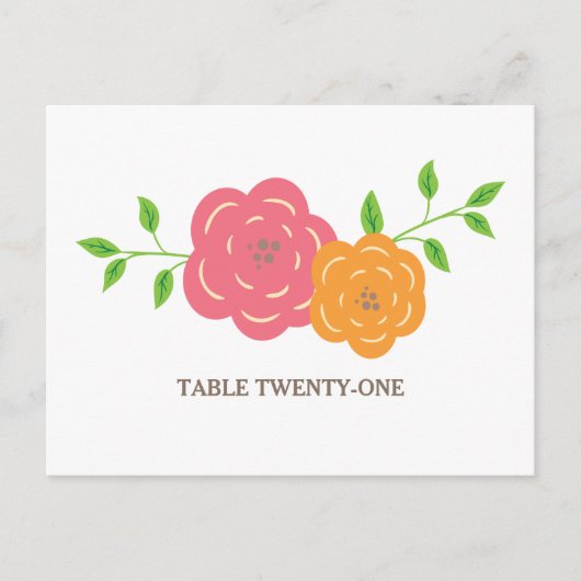 In Bloom Red Oranje Floral Table Number Briefkaart (Voorkant)