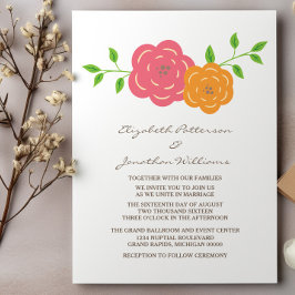 In Bloom Red Oranje Floral Wedding Invite Kaart