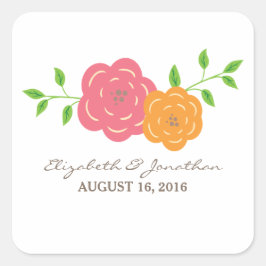 In Bloom Red Sinaasappel Floral Wedding Stickers