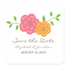 In Bloom Red Sinaasappel Save the Date Stickers