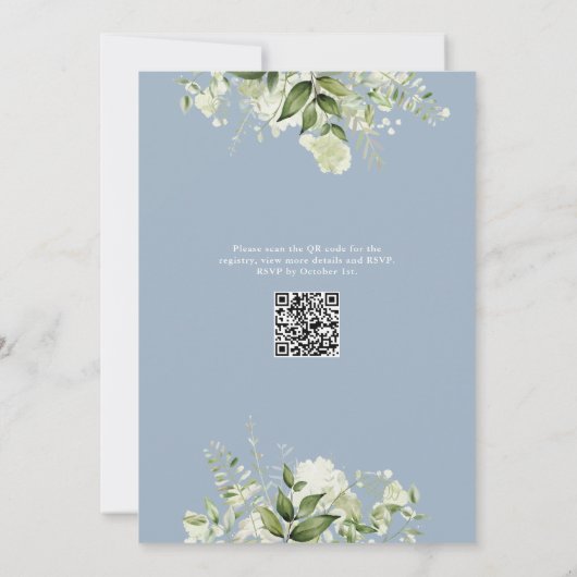 In Bloom Stof Blauw Groene QR Code Baby Shower Kaart (Achterkant)