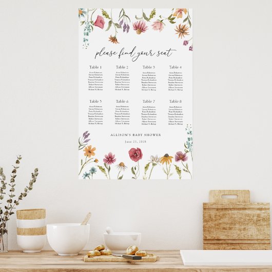 In Bloom Wildflower Baby shower Zitplaatskaart Poster (Keuken)