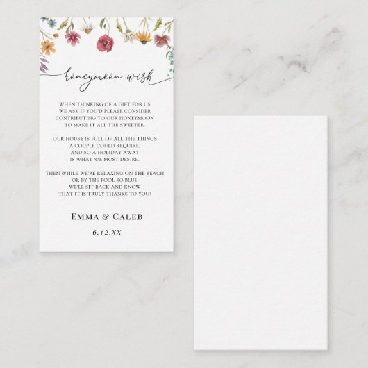 In Bloom Wildflower Honeymoon Wish Informatiekaartje (Voorkant / Achterkant)