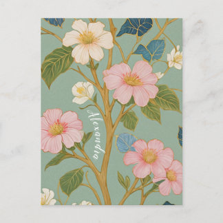 In Blossom: Pasteltak met roze bloemen Briefkaart