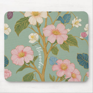 In Blossom: Pasteltak met roze bloemen Muismat