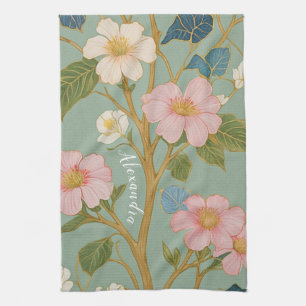 In Blossom: Pasteltak met roze bloemen Theedoek