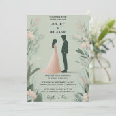 In Blush pastel Perzik Mint Moss Sage Groen Bruilo Kaart (Staand voorkant)