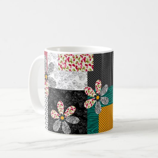 In bonte kleuren patchwork rustiek patroon koffiemok (Voorkant links)