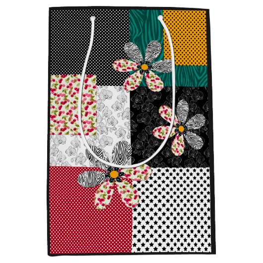 In bonte kleuren patchwork rustiek patroon medium cadeauzakje (Voorkant)