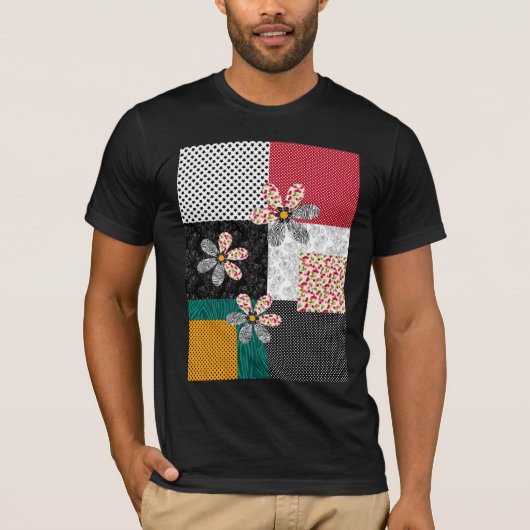 In bonte kleuren patchwork rustiek patroon t-shirt (Voorkant)