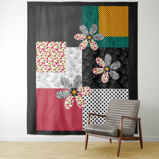 In bonte kleuren patchwork rustiek patroon wandkleed (In situ)