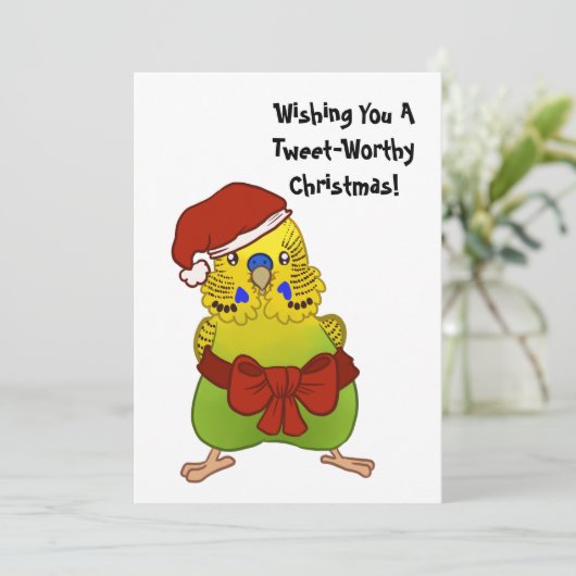 In-cadeaugewikkelde parkiet Kerstkaart (Staand voorkant)