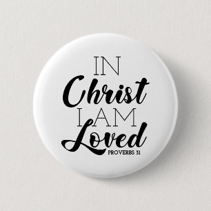 In Christus ben ik geliefde Scriptbeloften Christe Ronde Button 5,7 Cm