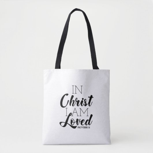 In Christus ben ik geliefde Scriptbeloften Christe Tote Bag (Voorkant)